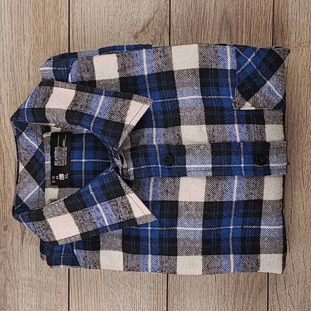 ETNIES Buckshot Skater Blue White Plaid Cotton‎ Large Flannel Long Sleeve Shirt